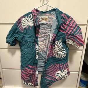 Roberta Oaks Aloha Shirt in Teal and Pink
